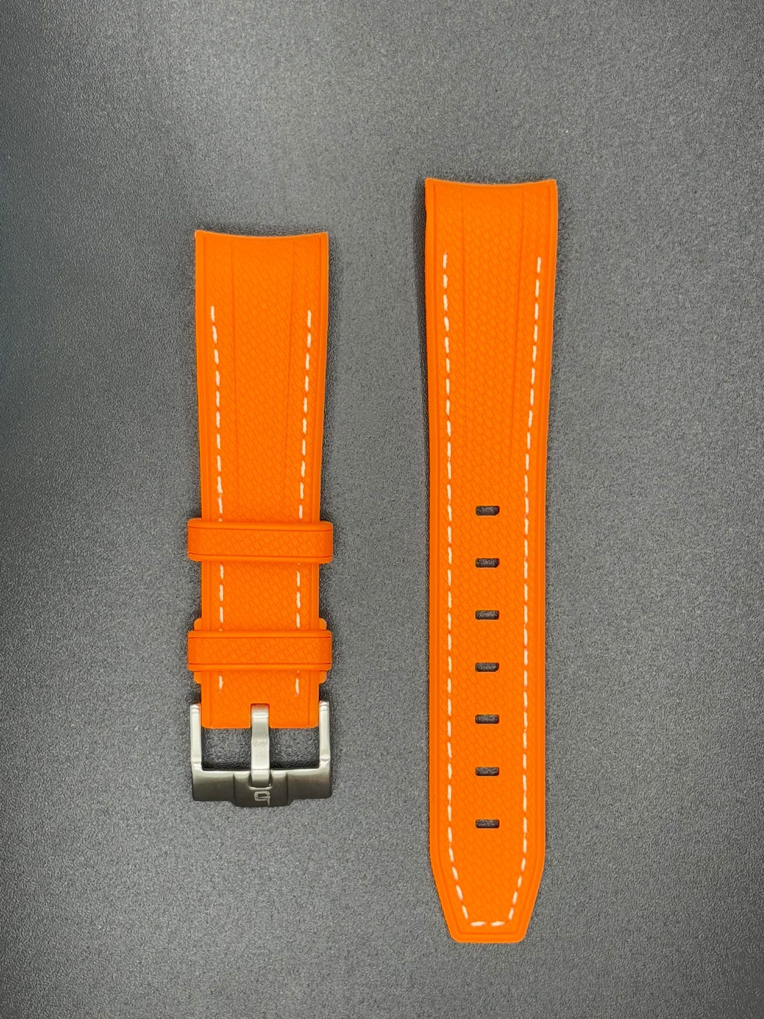 Bracelet en caoutchouc orange coutures blanches pour MoonSwatch et montres Omega