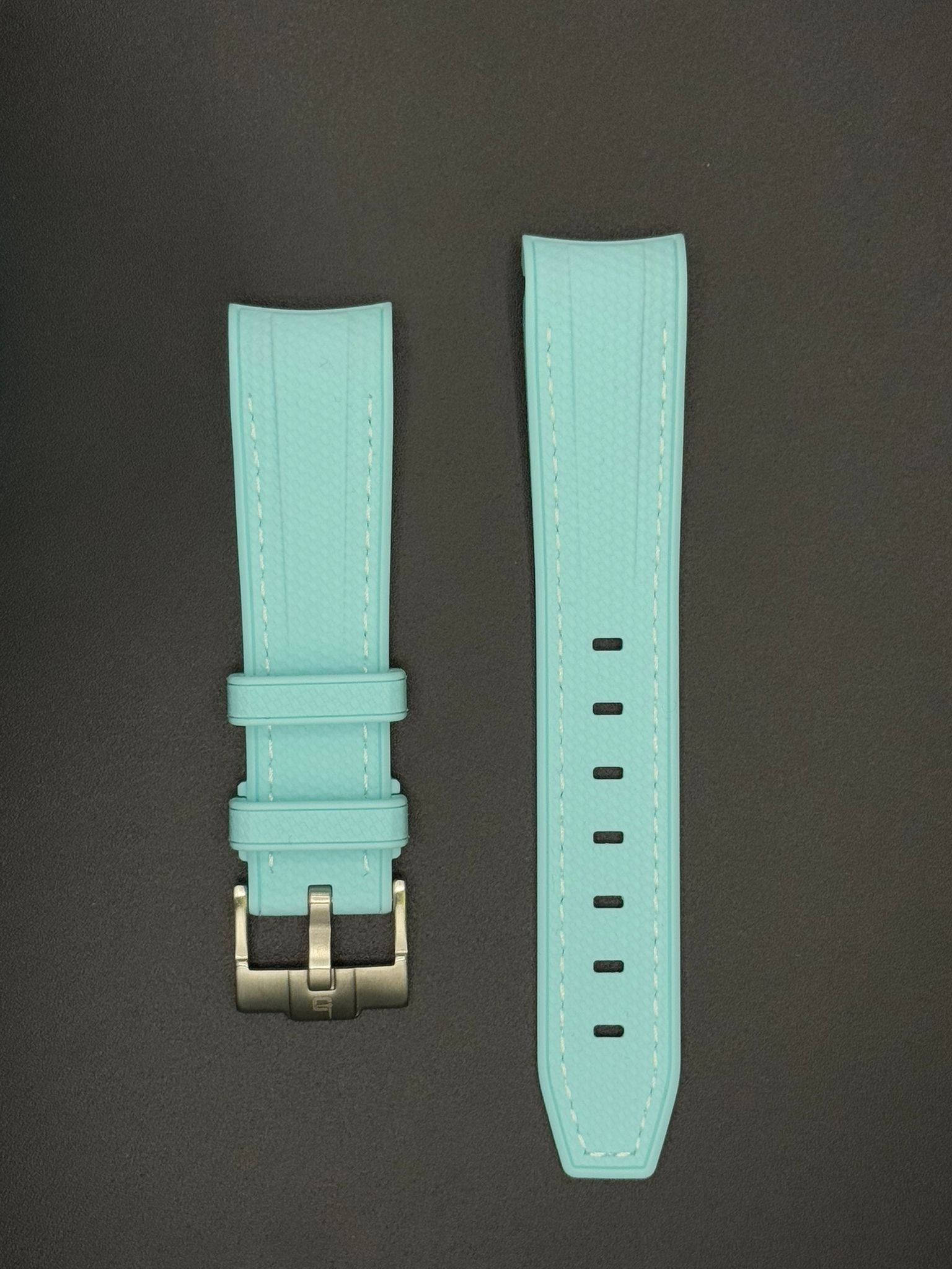 Bracelet en caoutchouc cyan coutures blanches pour MoonSwatch et montres Omega