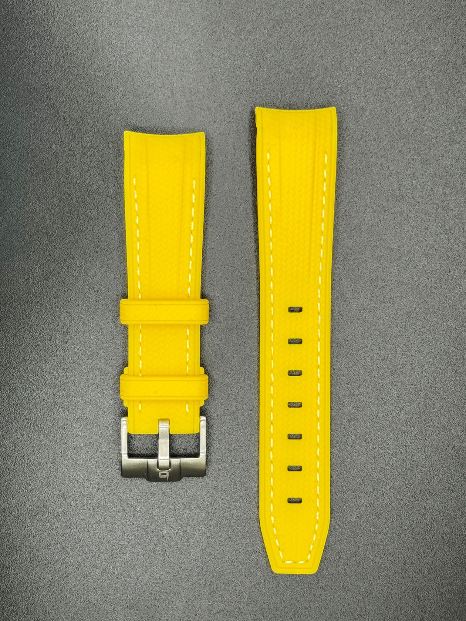 Bracelet en caoutchouc jaune coutures blanches pour MoonSwatch et montres Omega