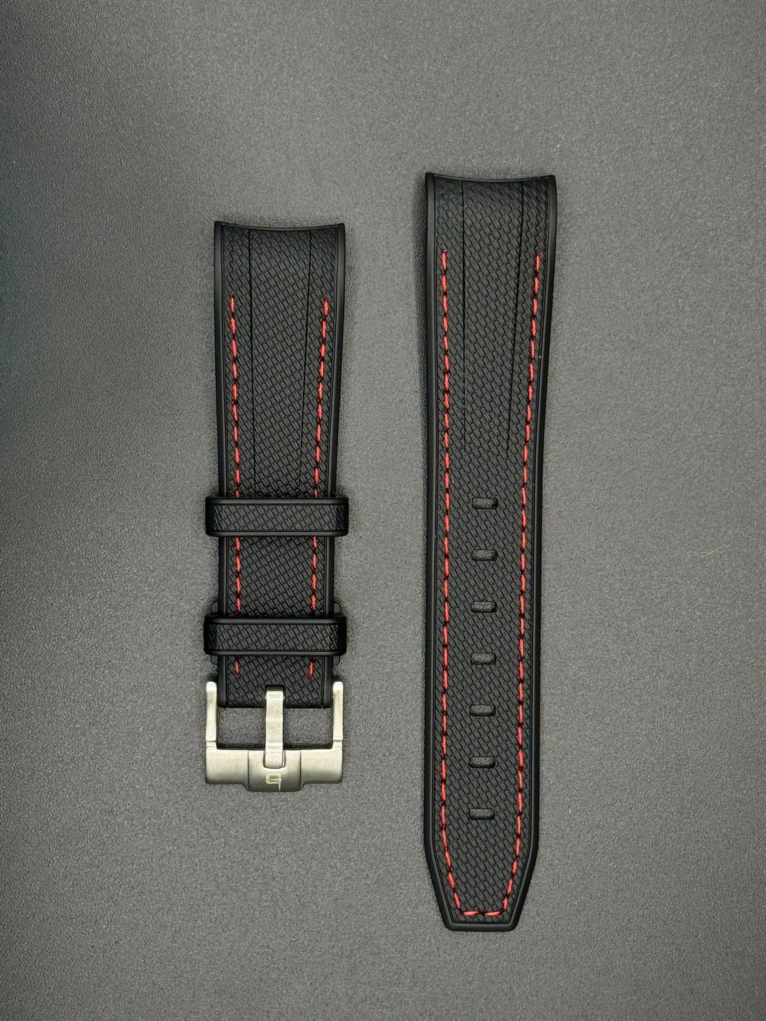 Bracelet en caoutchouc noir coutures rouges pour MoonSwatch et montres Omega